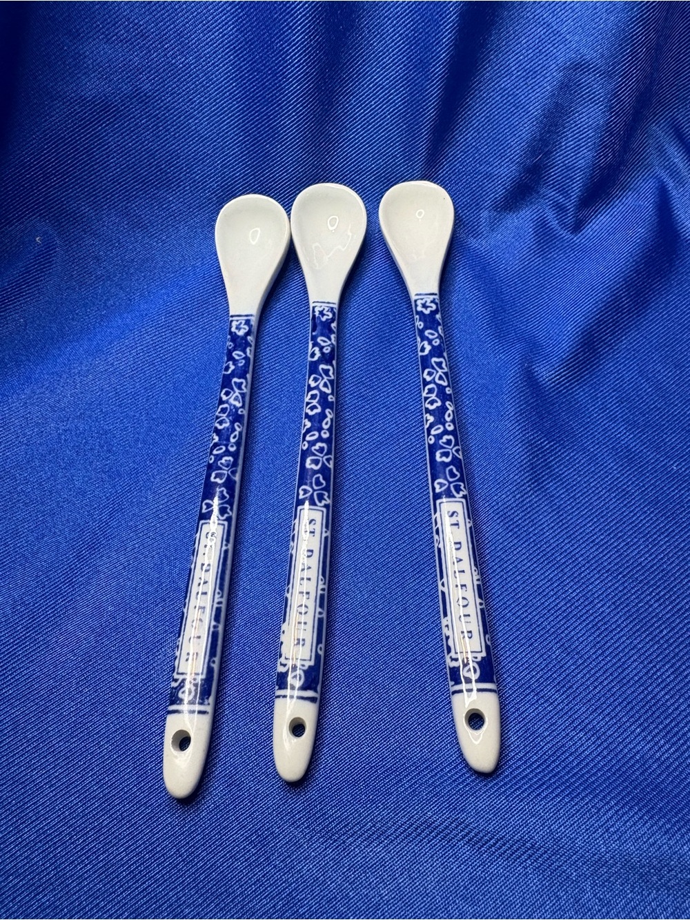 St. Dalfour Blue White Floral Ceramic Jam Spoons Set of 3